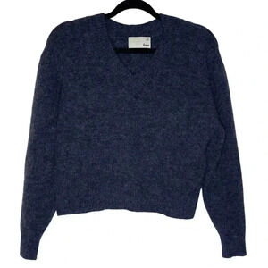 Aritzia Wilfred Free Krause Navy Long Sleeve  V-Neck Wool Blend Sweater Size XS